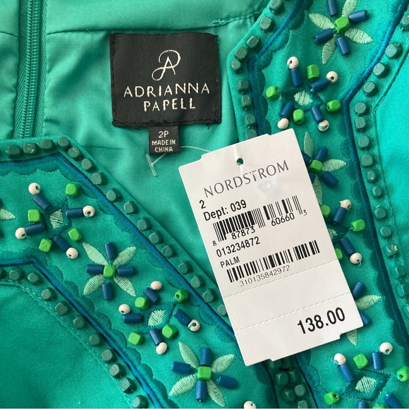 Adrianna Papell Petite Palm Green Beaded Shift Dress 2P Nordstrom NEW - Picture 6 of 7